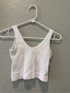 White Ribbed Crop Tank Top